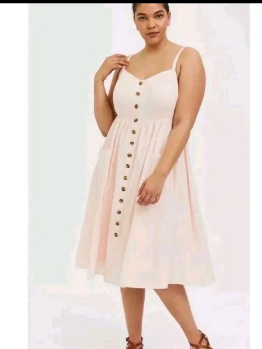 Torrid Light Blush Linen Cotton Button-Front Midi Dress Sundress Size 2 2x Beach